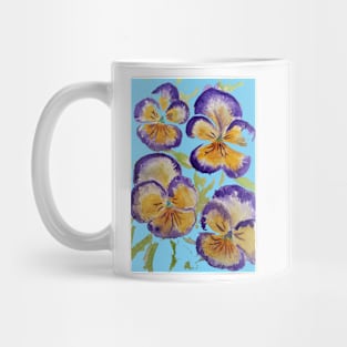 Viola Watercolor Purple Floral Pattern on Baby Blue Mug